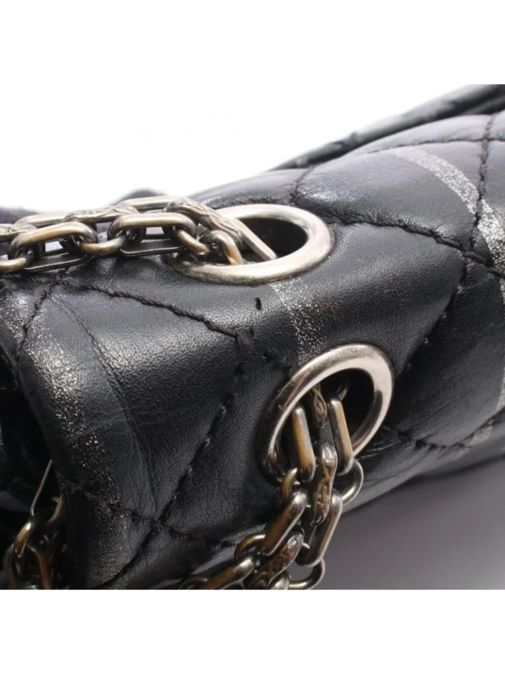 Chanel Shoulder Bag 2.55 Quilted Mademoiselle Chain Black Silver Leather Double